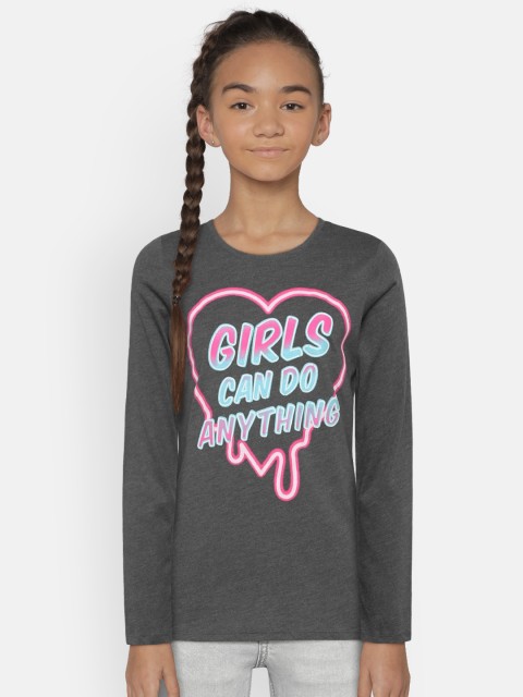 

The Childrens Place Girls Charcoal Black Printed T-shirt