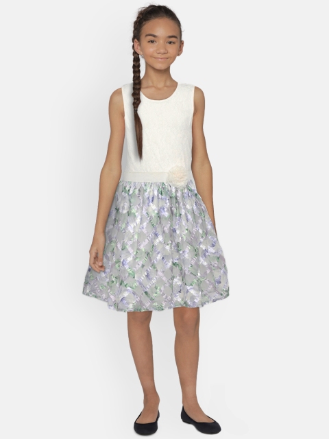 

The Childrens Place Girls Off-White & Purple Fit and Flare Dress