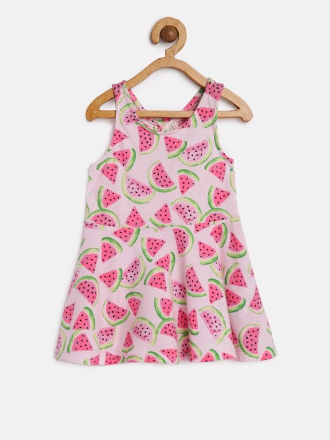 

The Childrens Place Girls Pink & Green Printed Fit and Flare Dress