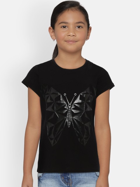 

The Childrens Place Girls Black Printed Round Neck T-shirt