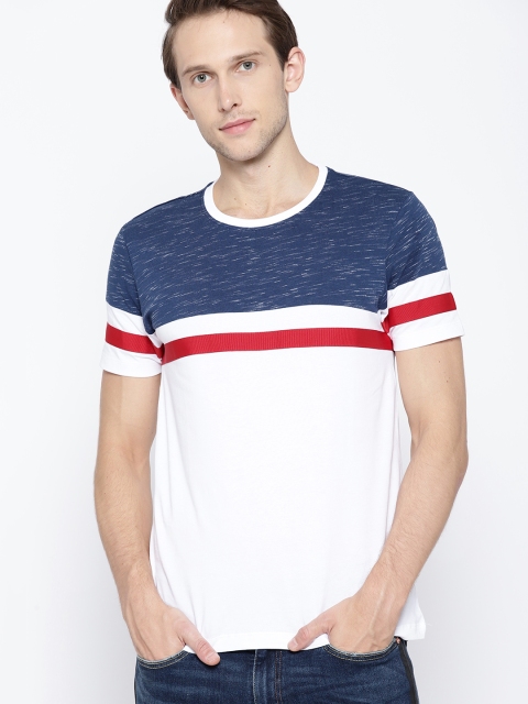 

Harvard Men White & Navy Colourblocked Round Neck T-shirt