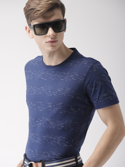 

Harvard Men Blue Self Design Striped Round Neck T-shirt