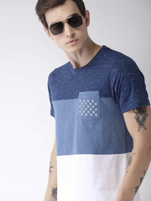 

Harvard Men Blue & White Colourblocked Round Neck T-shirt