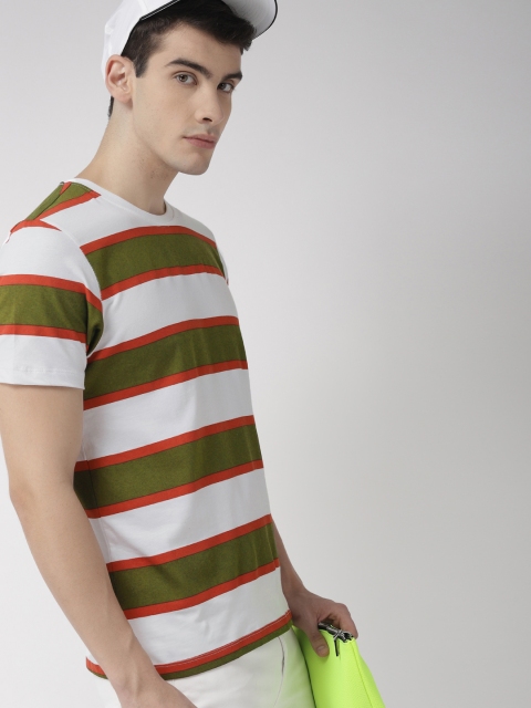 

Harvard Men White & Green Striped Round Neck T-shirt