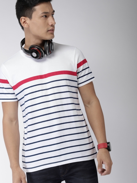 

Harvard Men White & Navy Blue Striped Round Neck T-shirt