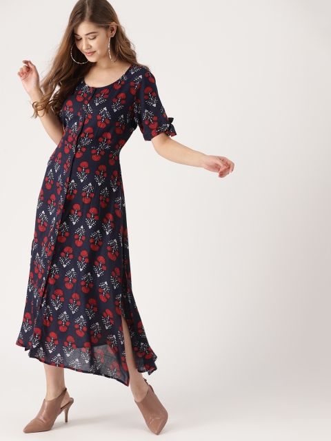 

DressBerry Women Navy Blue Printed A-Line Dress