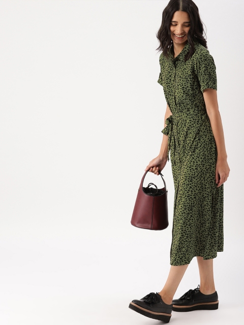

DressBerry Women Olive Green Printed Shirt Dress