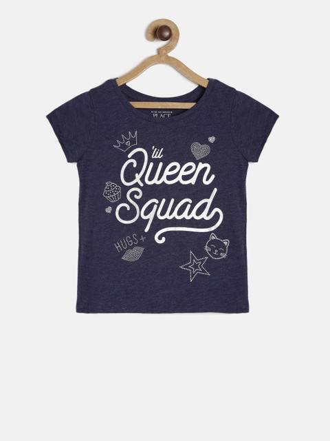 

The Childrens Place Girls Navy Blue Printed Round Neck T-shirt