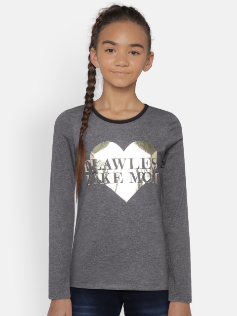 

The Childrens Place Girls Charcoal Black Printed Round Neck T-shirt