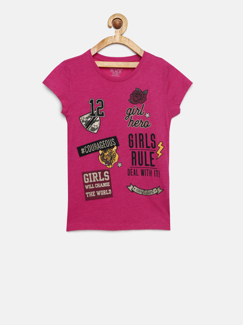 

The Childrens Place Girls Pink Printed Round Neck T-shirt