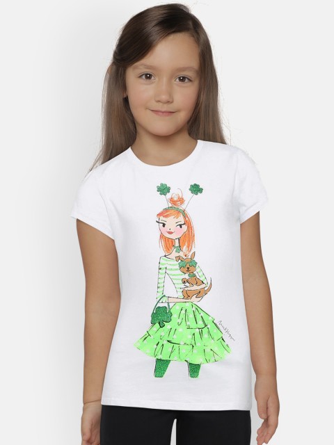 

The Childrens Place Girls White Printed Round Neck T-shirt