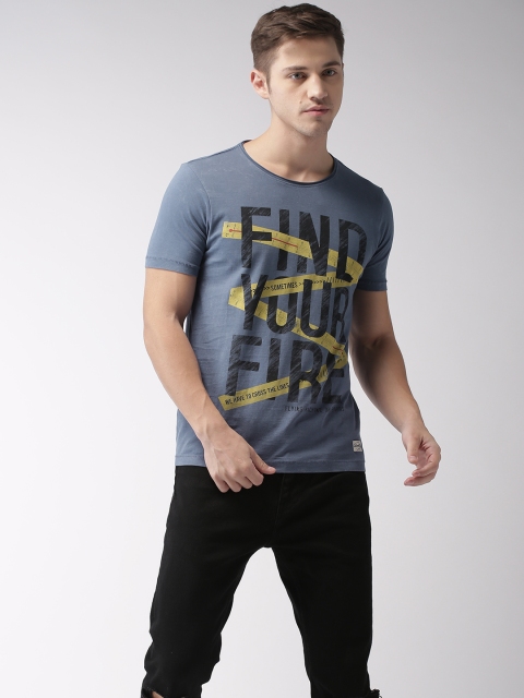 

Flying Machine Men Blue Printed Round Neck T-shirt