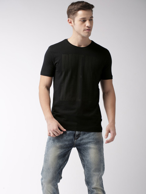 

Flying Machine Men Black Printed Round Neck Pure Cotton T-shirt