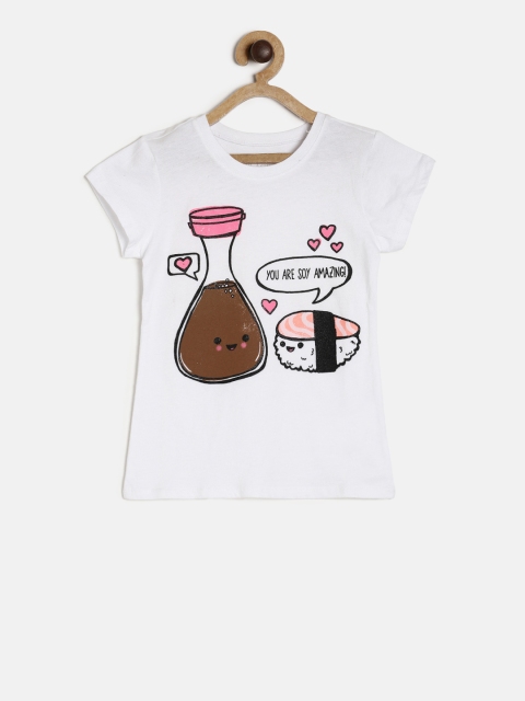 

The Childrens Place Girls White Printed Round Neck T-shirt