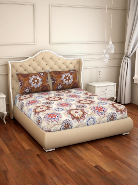 

CORE Designed by SPACES Beige & Brown Floral 144 TC Cotton 1 Queen Bedsheet with 2 Pillow Covers