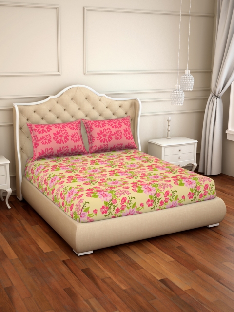 

CORE Designed by SPACES Yellow Floral 144 TC Cotton 1 King Bedsheet with 2 Pillow Covers