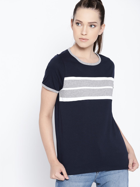 

Harvard Women Navy Blue Solid Round Neck T-shirt