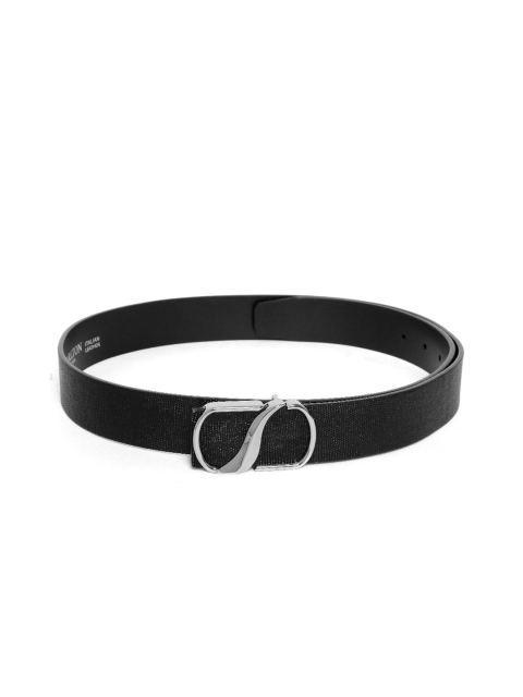 

Carlton London Men Black Leather Textured Belt