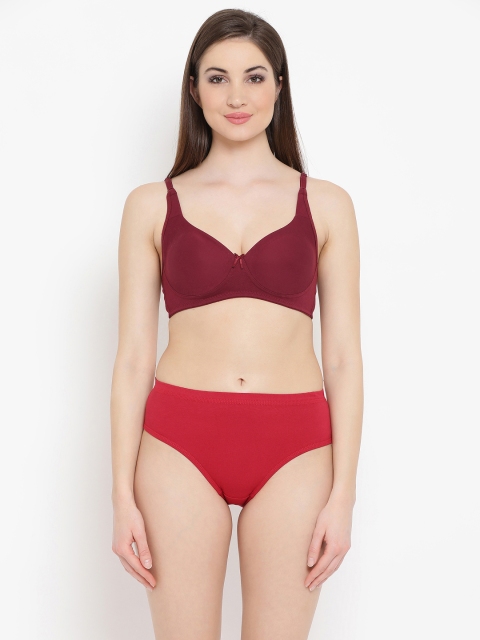

Clovia Women Red & Maroon Lingerie Set COMBBP06040B
