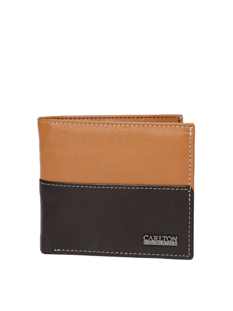 

Carlton London Men Brown Colourblocked Leather Two Fold Wallet