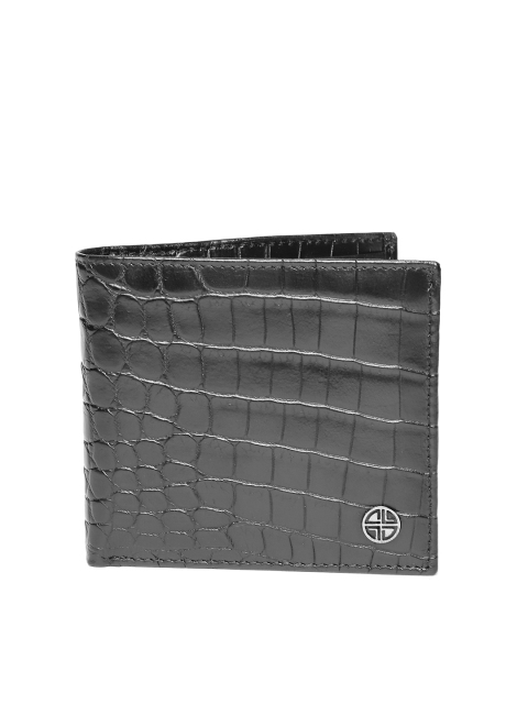 

Carlton London Men Black Croc-Textured Leather Two Fold Wallet