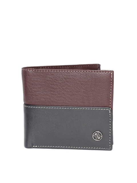 

Carlton London Men Black & Burgundy Colourblocked Leather Two Fold Wallet
