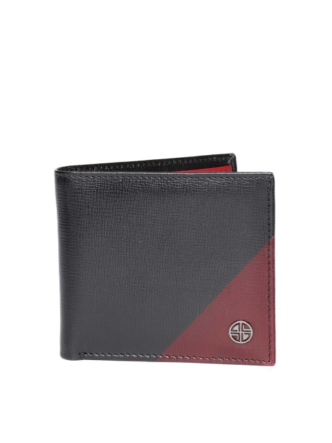 

Carlton London Men Black & Maroon Solid Leather Two Fold Wallet