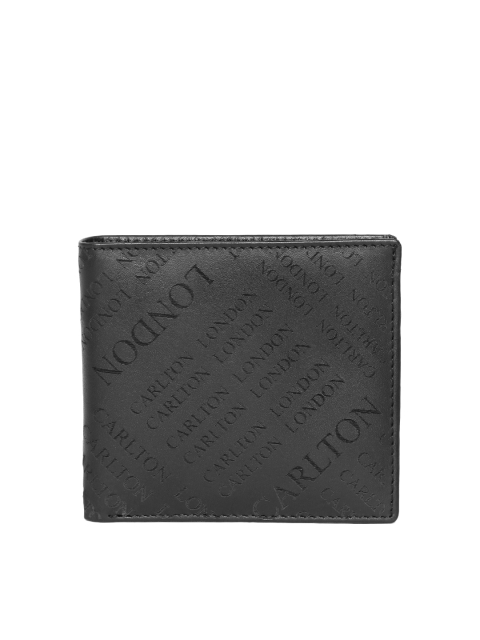 

Carlton London Men Black Leather Printed Two Fold Wallet