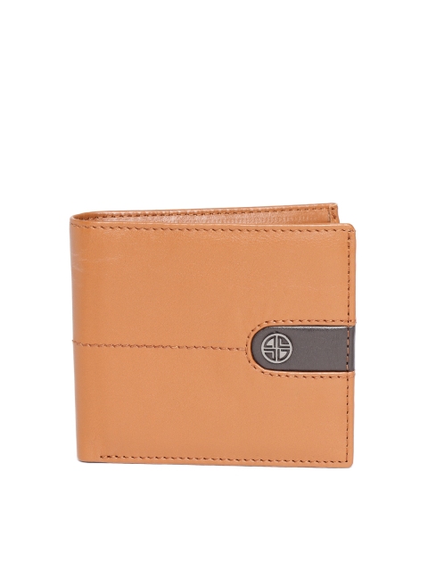 

Carlton London Men Tan Brown Solid Leather Two Fold Wallet