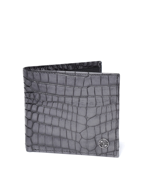 

Carlton London Men Grey Leather Croc Textured Two Fold Wallet