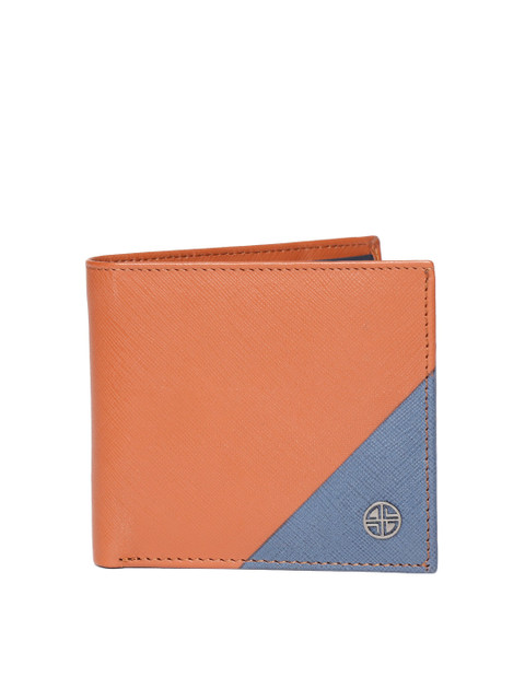 

Carlton London Men Brown & Navy Blue Colourblocked Two Fold Leather Wallet
