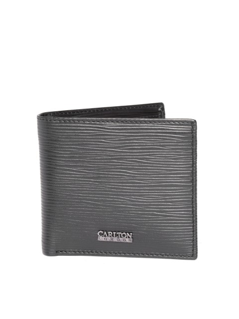 

Carlton London Men Black Textured Leather Two Fold Wallet
