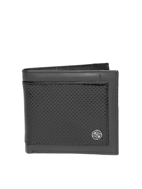

Carlton London Men Black Textured Leather Two Fold Wallet