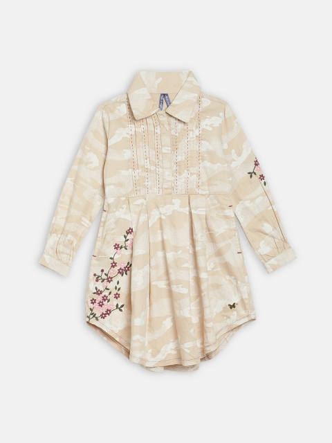 

Blue Giraffe Girls Beige Printed Shirt Dress