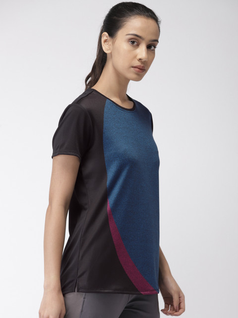 

2GO Women Black & Navy Blue GO-DRY Colourblocked T-shirt