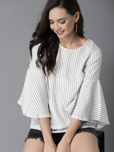 

HERE&NOW Women White & Black Striped Top