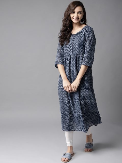 

HERE&NOW Women Blue Printed A-Line Kurta