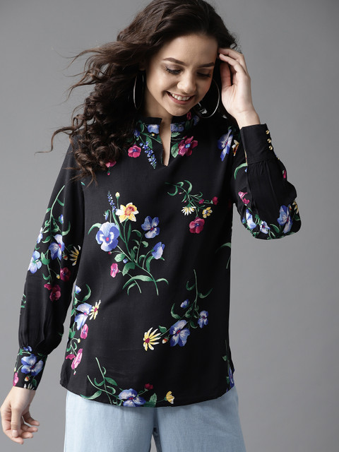 

HERE&NOW Women Black & Blue Printed Top
