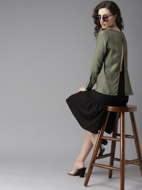 

Moda Rapido Women Olive Green Solid Styled Back Top