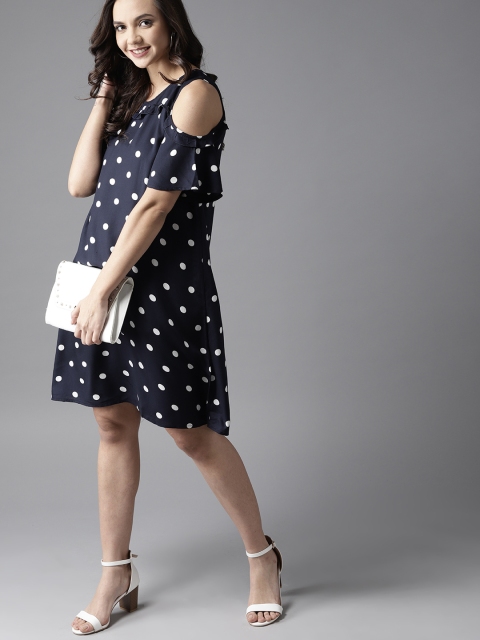 

HERE&NOW Women Navy Blue Printed A-Line Dress