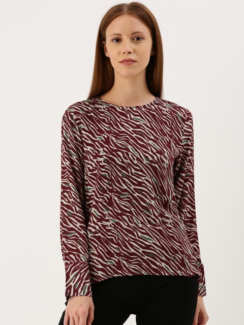

Moda Rapido Women Burgundy & Beige Zebra Printed Styled Back Top