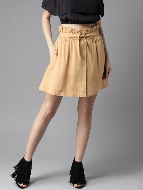 

Moda Rapido Women Beige Solid A-line Mini A-Line Skirt