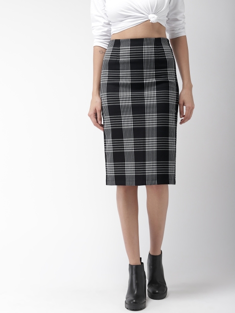 

FOREVER 21 Women Black & White Checked Knee-Length Pencil Skirt