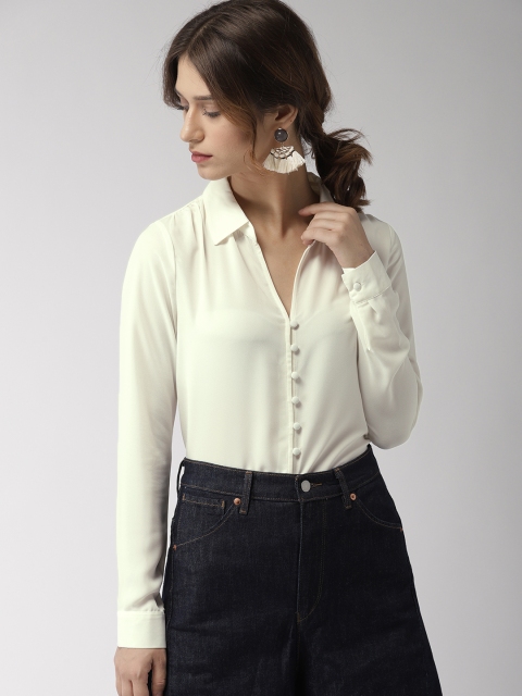 

FOREVER 21 Women Cream-Coloured Regular Fit Solid Casual Shirt