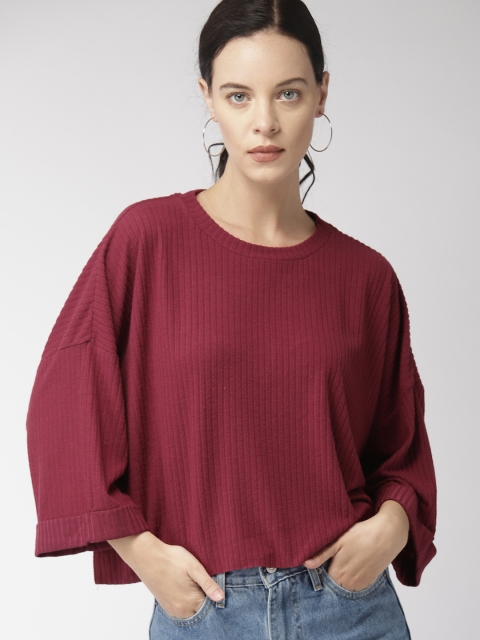 

FOREVER 21 Women Maroon Solid Boxy Top