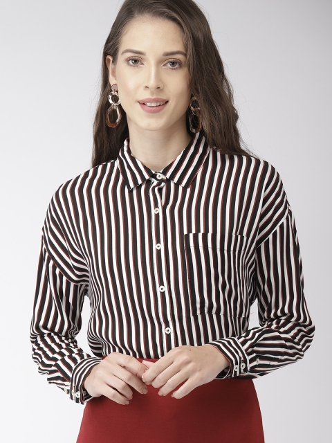 

FOREVER 21 Women White & Black Regular Fit Striped Casual Shirt