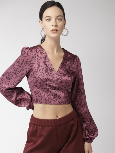

FOREVER 21 Women Mauve Printed Crop Wrap Top