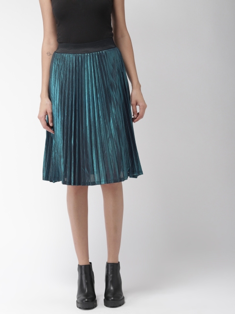 

FOREVER 21 Women Blue Sheen Knee-Length A-Line Skirt