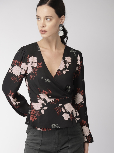 

FOREVER 21 Women Black Printed Wrap Top