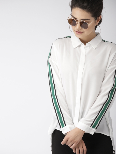

FOREVER 21 Women White Regular Fit Solid High-Low Casual Shirt